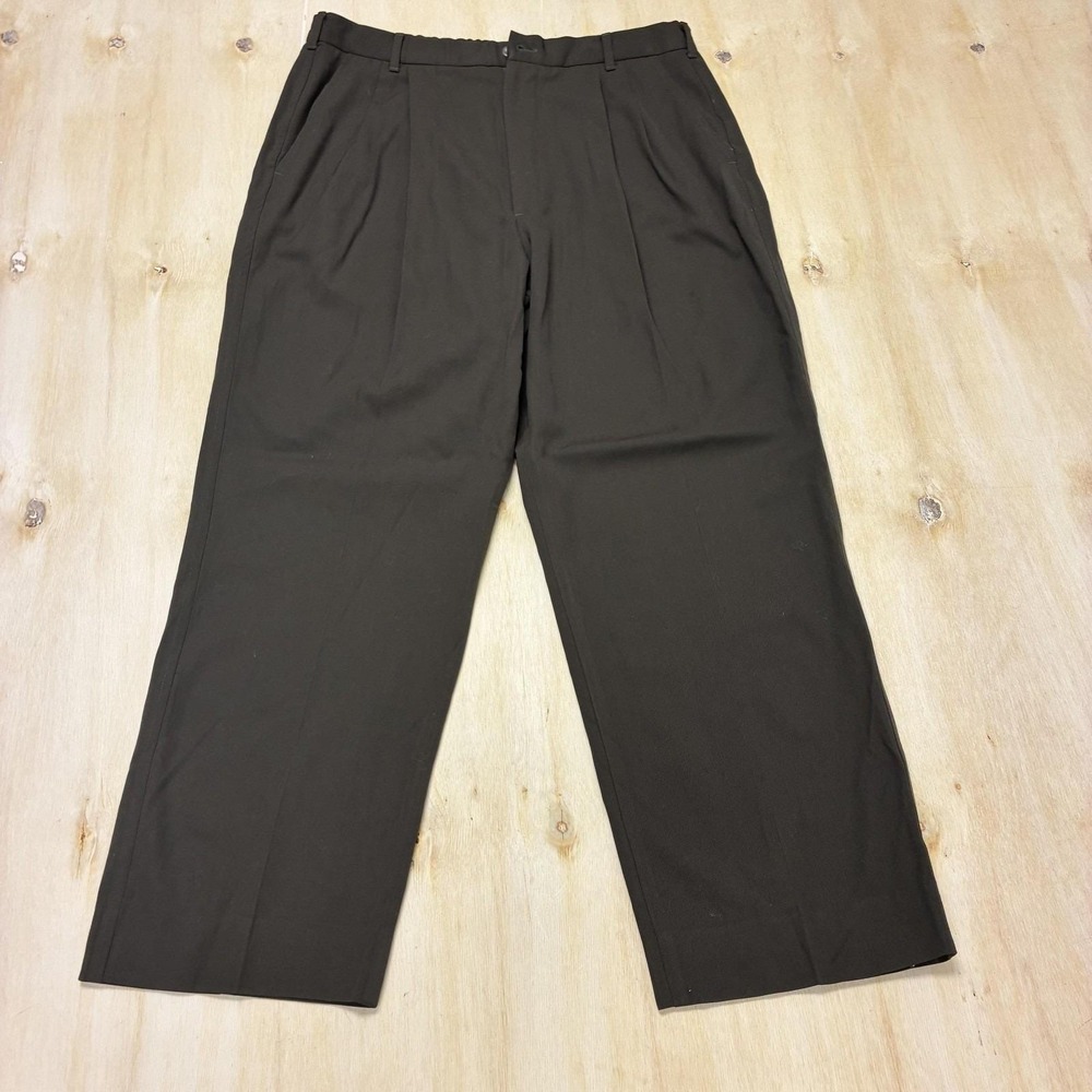 Vintage Corbin Pants Mens 32x27 Brown Wool Pleated Straight Leg Classic USA